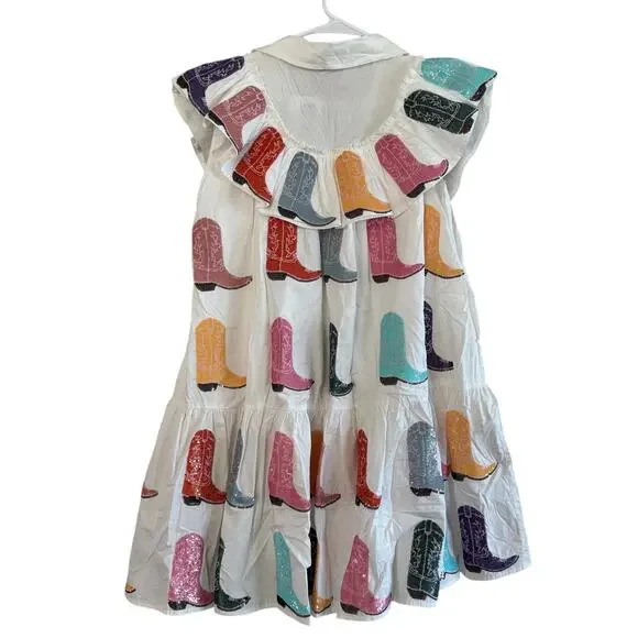 Queen of Sparkles Ruffle Cowboy Boot Dress White - Picture 6 of 10